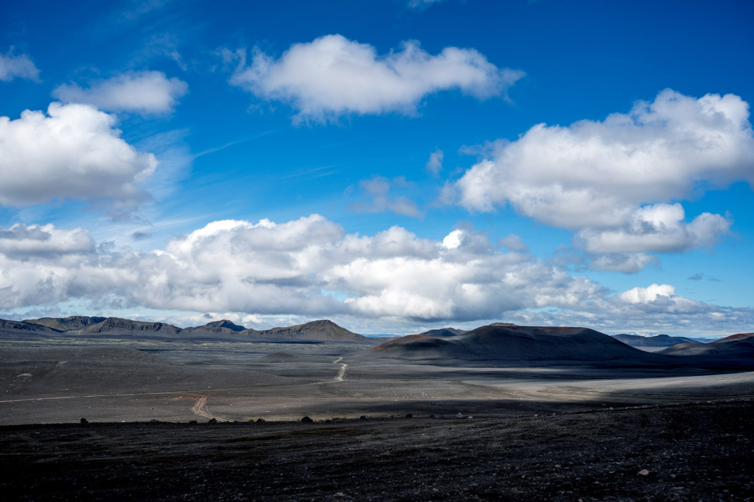 The Icelandic Highland desert, sand and mountains.