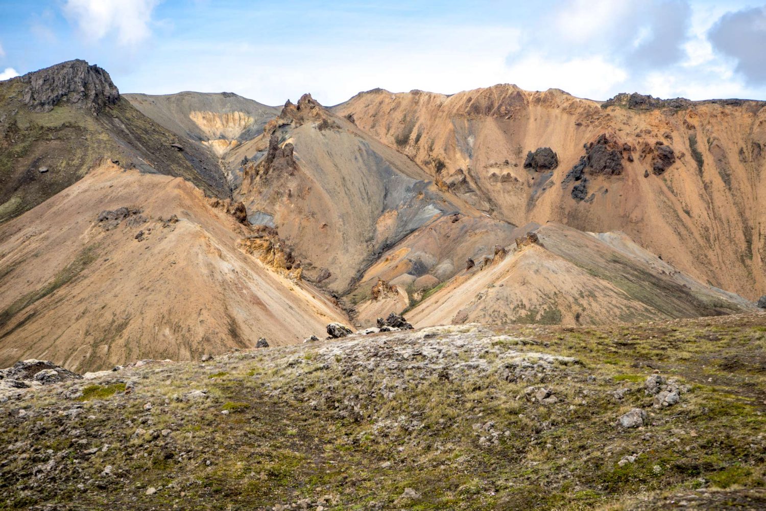 The colorful rhyolite mountains are the main attraction in Landmannalaugar.