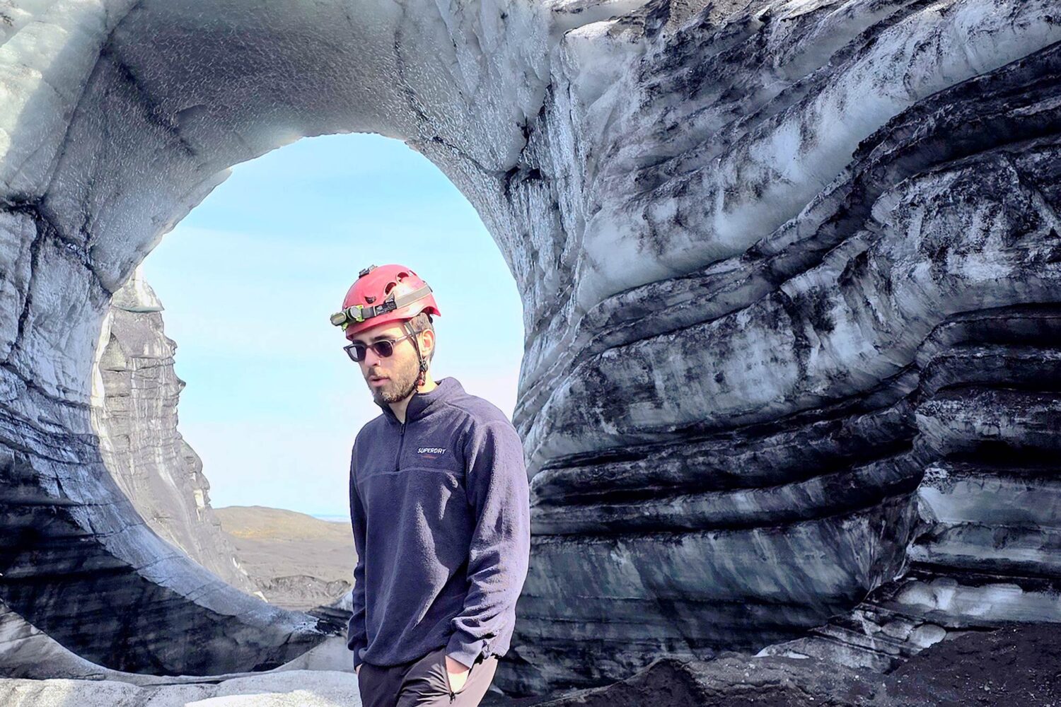 Man inside an ice cave