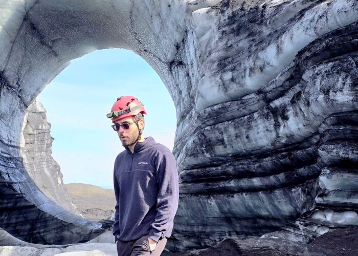 Man inside an ice cave