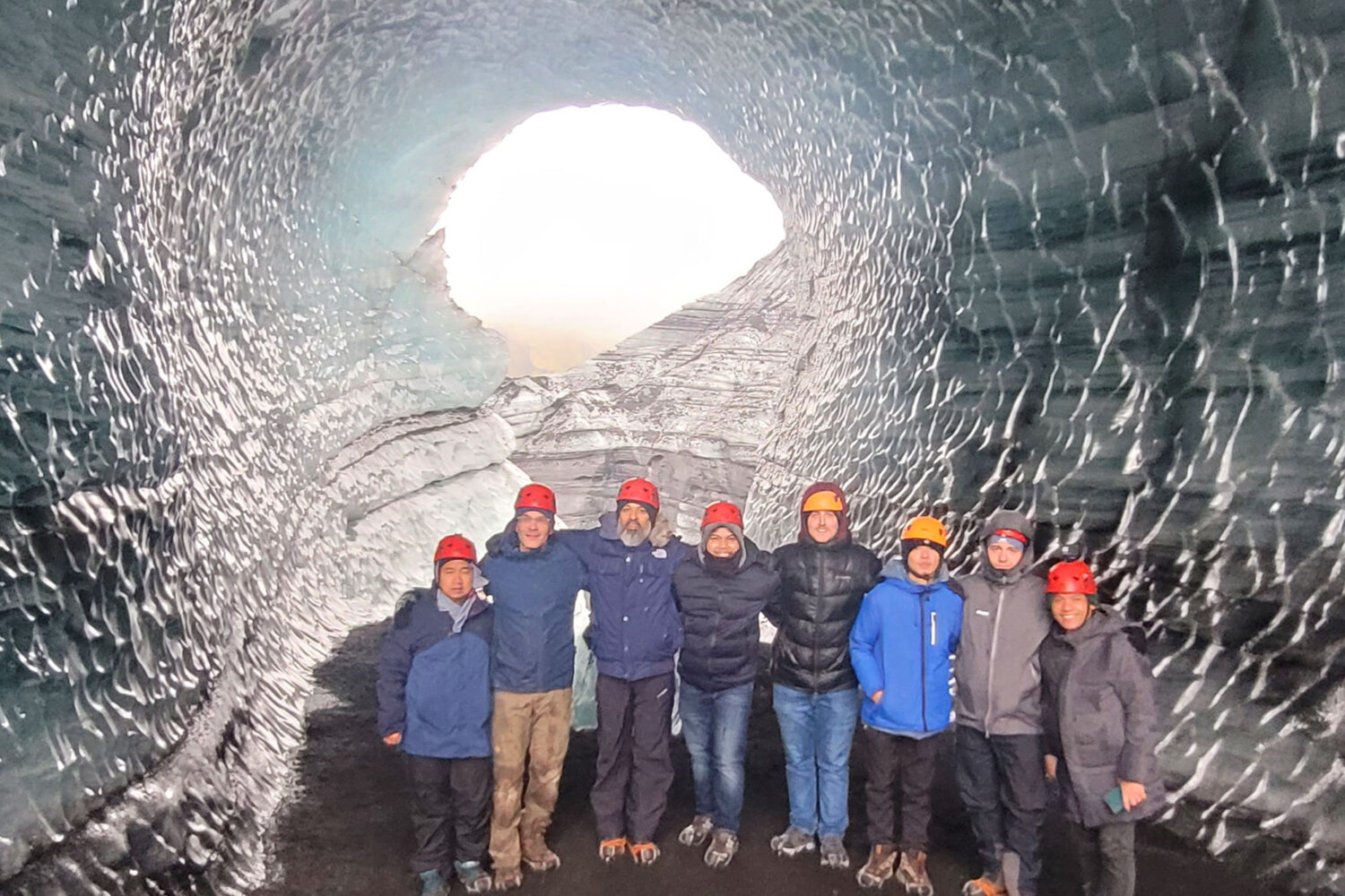 Group photo inside an ice cave